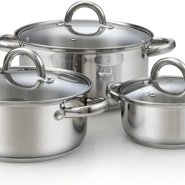 Stainless Steel Stock Pot Set with Glass Lids