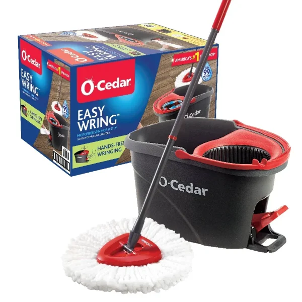 Spin Mop and Bucket System with Built-In Wringer